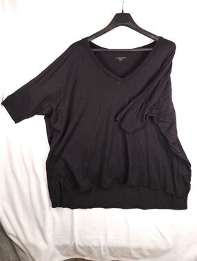 Eileen Fisher 100% Organic Linen Short Sleeve T-Shirt Black 1X
